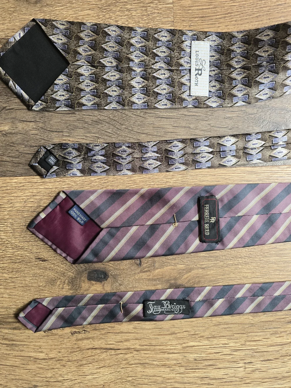 Vintage Ferrell Reed Louis Roth Burgundy and Gray Patterned Men's Silk Ties